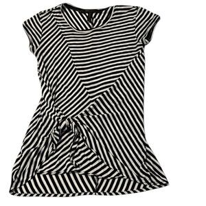 BCBGmaxazria szXS black white strip tie front sleeveless longer back knit GUC
